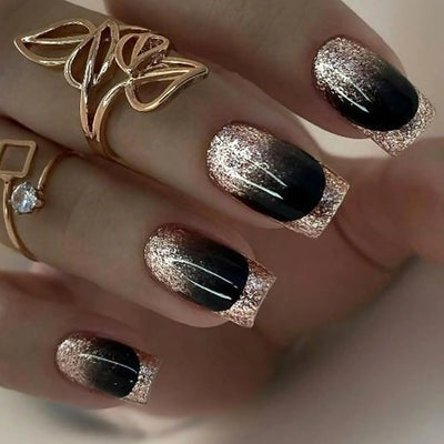 Black Gold French Press-On Nails 24Pc Kit
