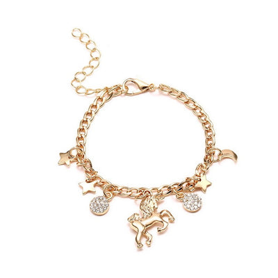 Trendy Alloy Silver Gold Colour Unicorn Charms Bracelet