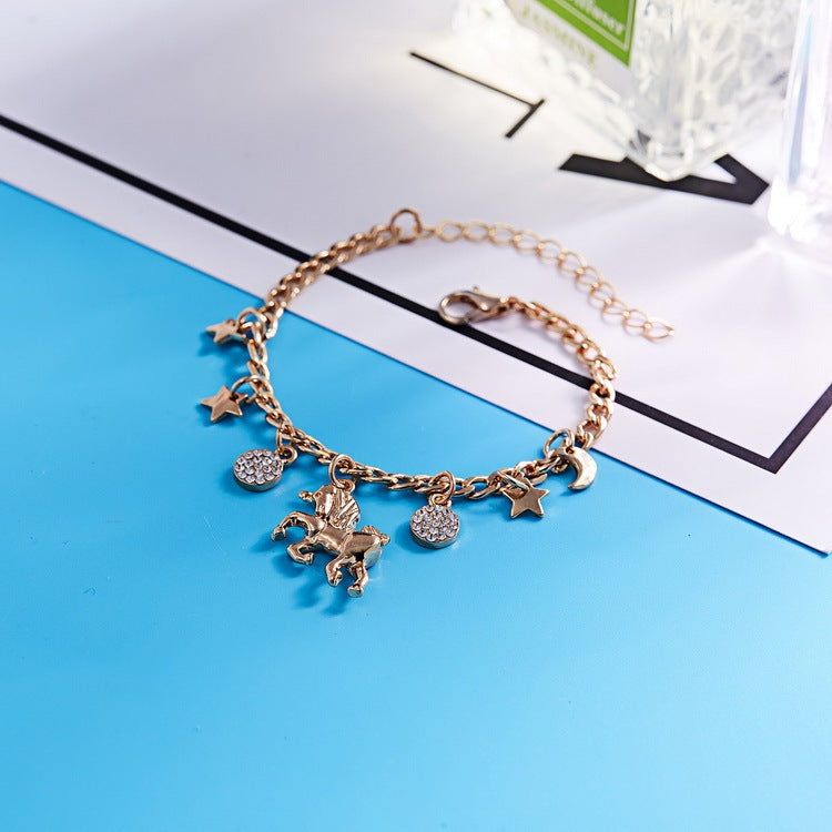 Trendy Alloy Silver Gold Colour Unicorn Charms Bracelet