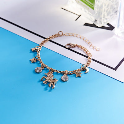 Trendy Alloy Silver Gold Colour Unicorn Charms Bracelet