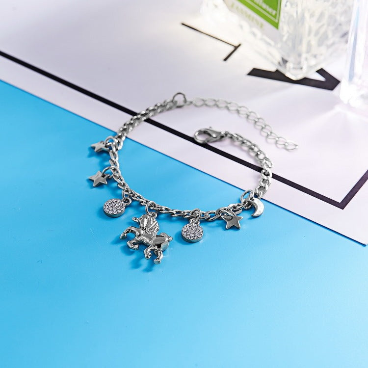 Trendy Alloy Silver Gold Colour Unicorn Charms Bracelet