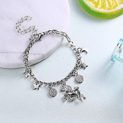 Trendy Alloy Silver Gold Colour Unicorn Charms Bracelet