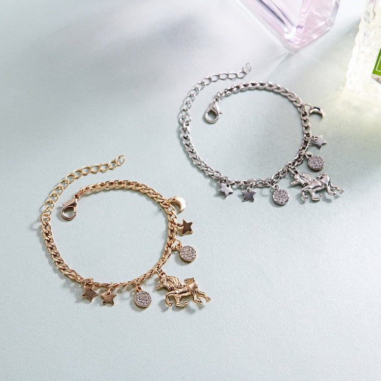 Trendy Alloy Silver Gold Colour Unicorn Charms Bracelet