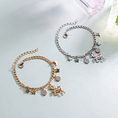 Trendy Alloy Silver Gold Colour Unicorn Charms Bracelet