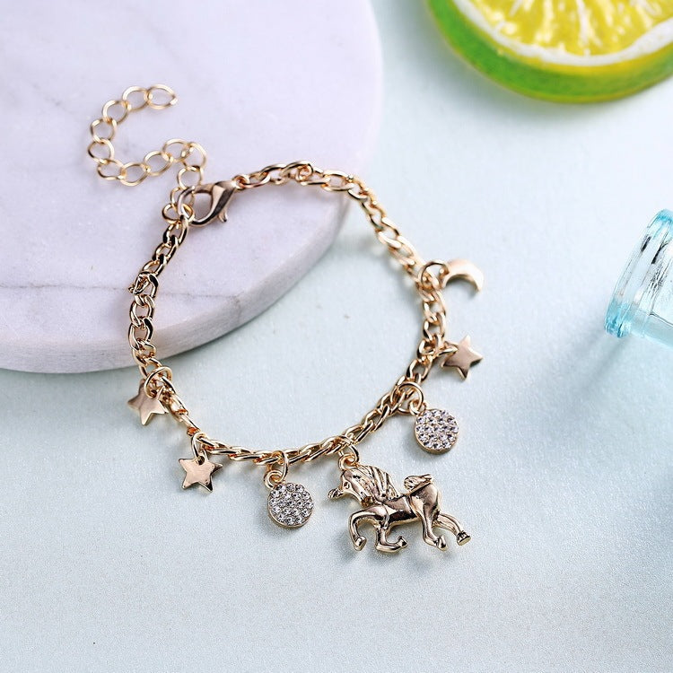 Trendy Alloy Silver Gold Colour Unicorn Charms Bracelet