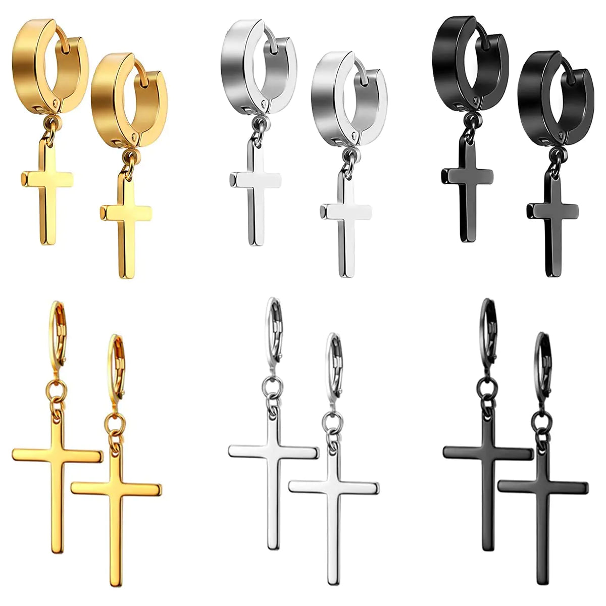 CROSSIX 6 Pair Variety Cross Earrings Set in Stainless Steel