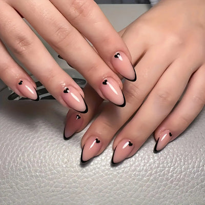 Valentine's Black Almond Press-On Nails