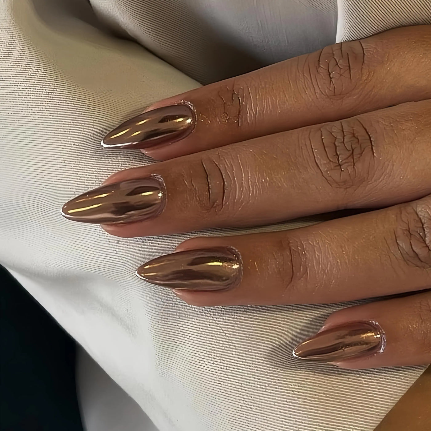 Bronze Almond Chrome Press-On Nails
