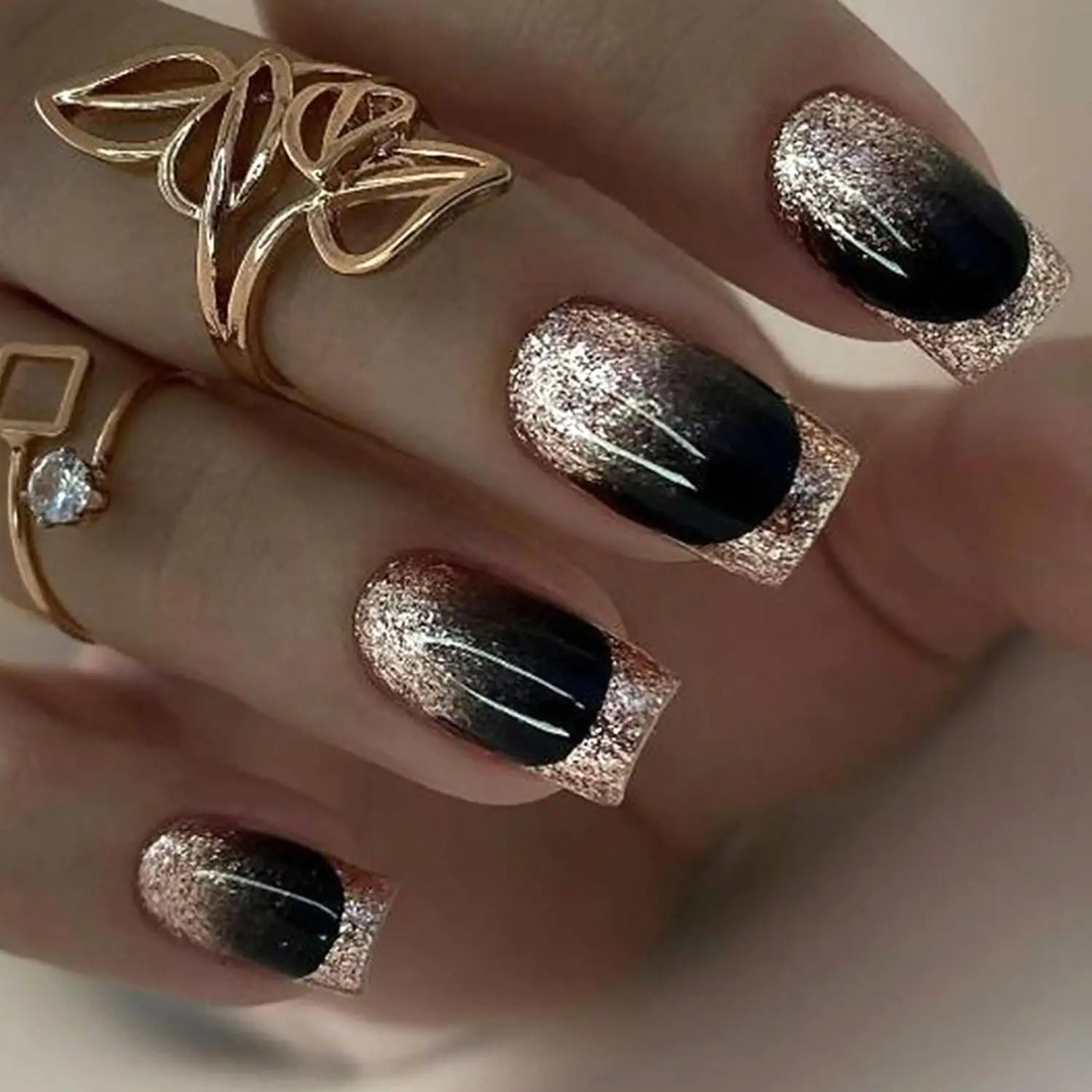 Black Gold French Press-On Nails 24Pc Kit