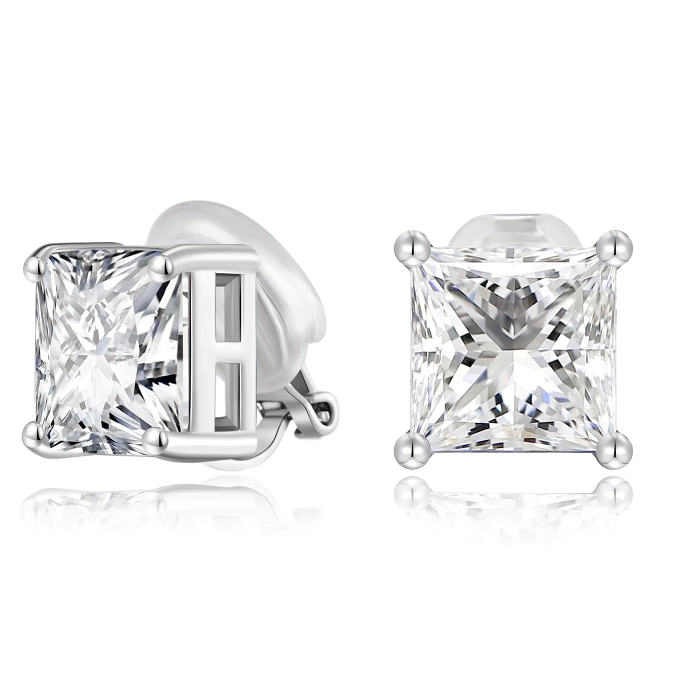 Square Silver CZ Clip-On Earrings