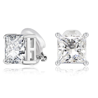 Square Silver CZ Clip-On Earrings