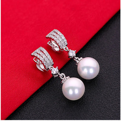 Silver Needle Earrings, Sweet Pearl Earrings